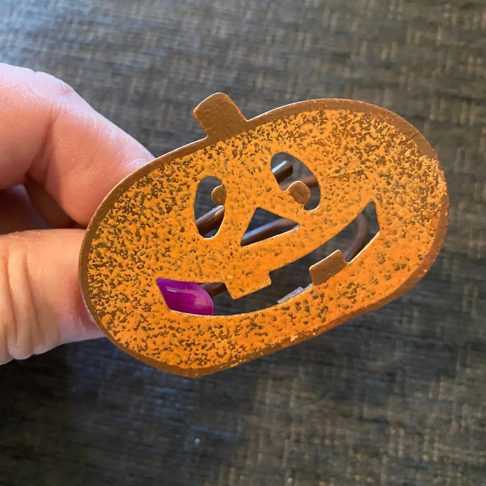 Unbranded Napkin‎ Rings Orange Halloween Bat Pumpkin Metal Set 2